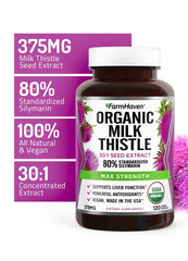 FarmHaven Milk Thistle capsules arranged to emphasize 240 vegan capsules.