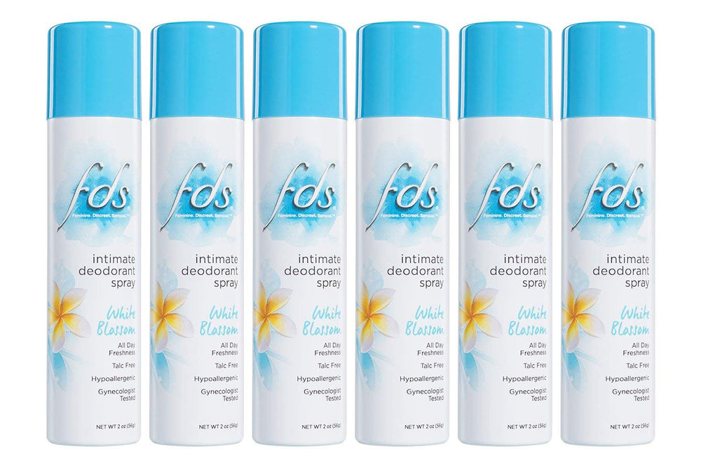 FDS hypoallergenic intimate deodorant spray bottle in White Blossom for all-day freshness
