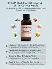FeeJoy cellulite oil bottle paired with the massager for smooth glide.
