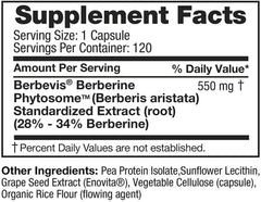 Feel Good Superfoods Berberine Phytosome ingredients close-up emphasizes 500 mg dose.