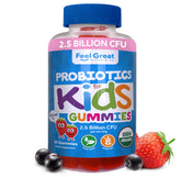 The Feel Great Kids Probiotics Gummies strawberry bottle for daily digestive support.