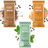 FEEL vegan protein bars Chocolate Lovers pack showing rich chocolate flavor for a guilt-free craving