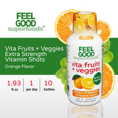 FeelGood ingredients close-up shows 25 organic fruits and vegetables.