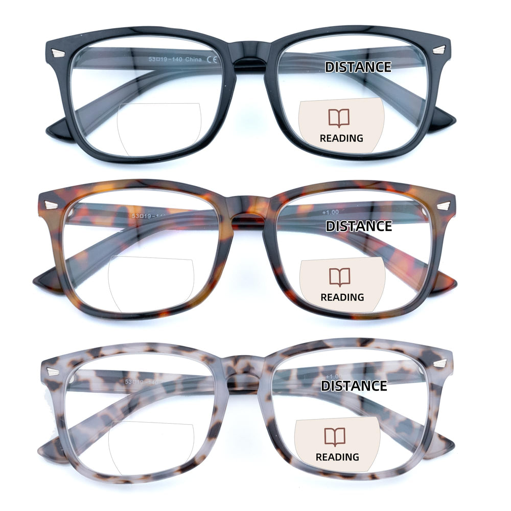 FEIVSN 3-pack bifocal reading glasses in rectangular design for all-day versatility