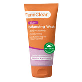 FemiClear soothing daily wash bottle demonstrates gentle cleansing for balanced vaginal pH