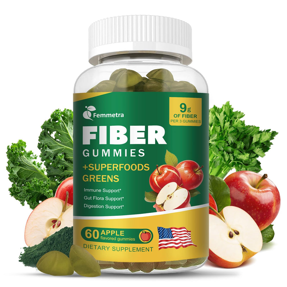 Femmetra Apple Flavor Gummies bottle for convenient daily fiber support.