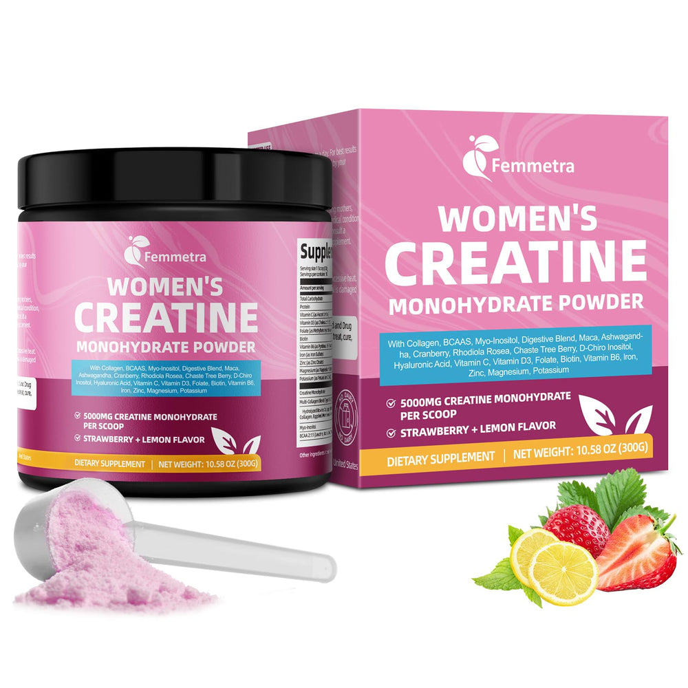 Femmetra Creatine Collagen bottle pour signals a ready pre-workout boost for active women