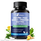 Femmetra digestive enzymes bottle front shows the 4-in-1 formula for daily comfort