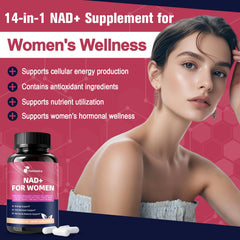 Close-up of Femmetra NAD+ capsules highlighting easy daily use.