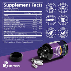 Femmetra vitamin D3 K2 label closeup showing calcium guidance.