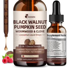 Femmetra wormwood-black walnut-clove cleanse drops bottle with label for digestive support