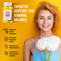 Femnergy bottle close up emphasizes probiotic support for vaginal flora balance