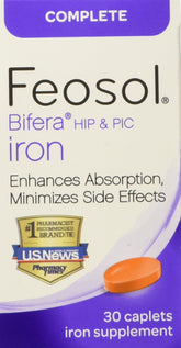 Feosol Complete with Bifera iron caplets in a bottle for daily support.