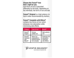 Feosol Original tablets closeup highlights elemental iron content.