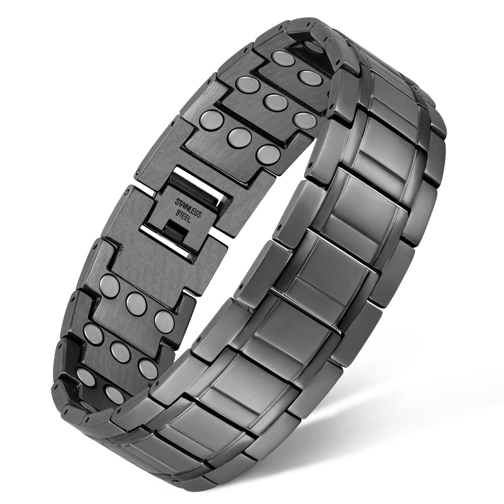 Feraco 3X magnetic bracelet front view with three-row design for everyday masculine style.