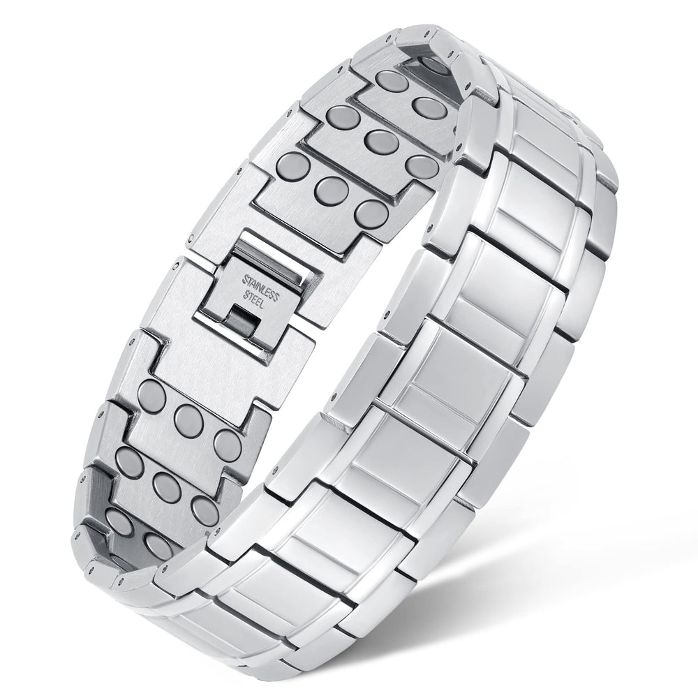 Feraco 3X Magnetic Bracelet closeup shows gunmetal finish and magnet-rich design.