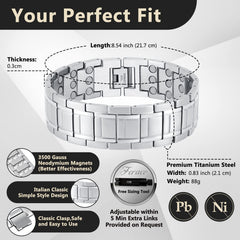 Feraco 3X Magnetic Bracelet links detail highlights triple wide links for masculine style.