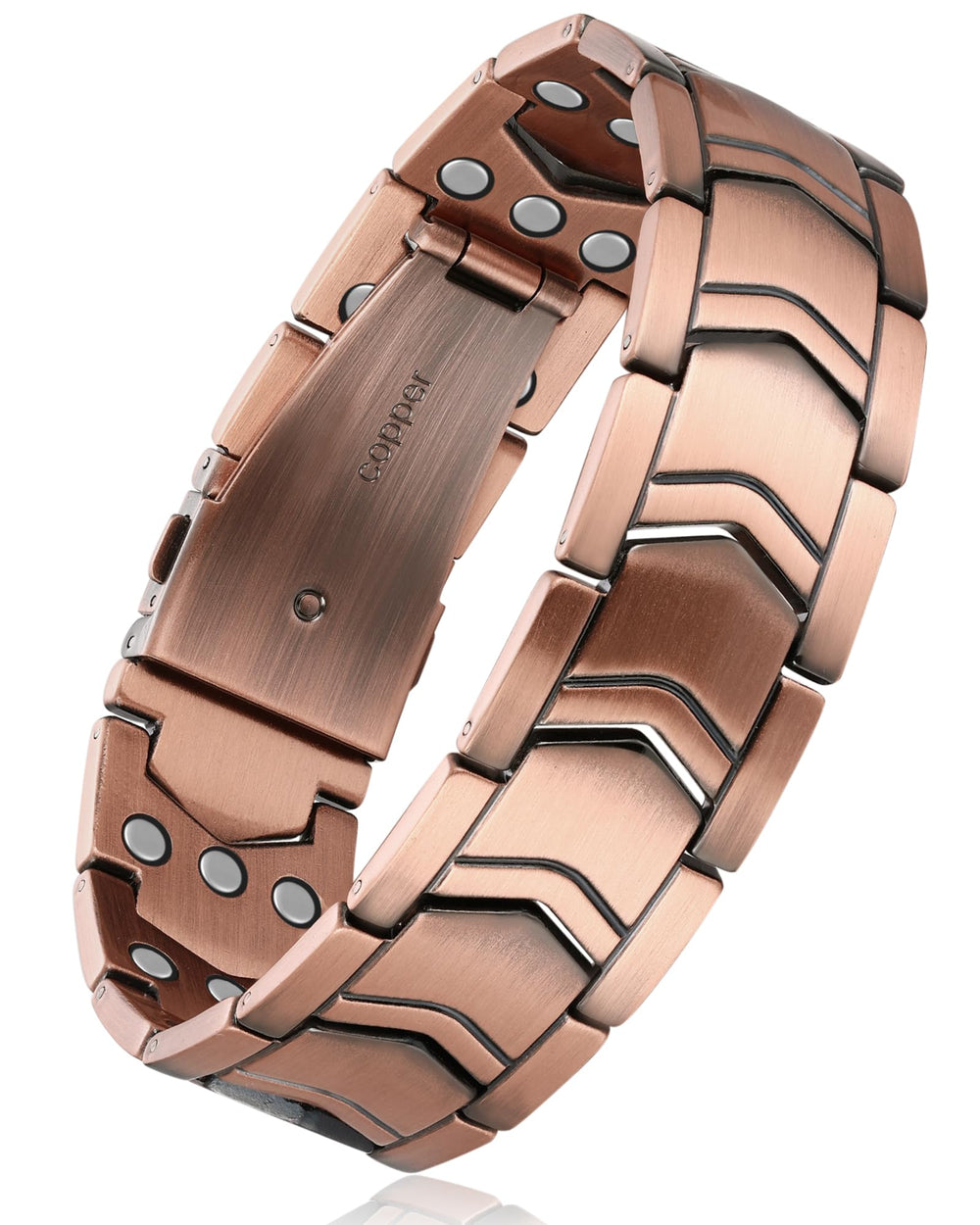 Feraco 3X Strength Copper Bracelet wrist close-up highlighting durable copper and magnets for daily wear.