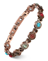 Feraco Bohemia magnetic bracelet close-up with turquoise gemstone and copper setting.