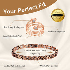 Feraco Copper Bracelet fishtail-links detail shows elegant X-shape connections with subtle rings.