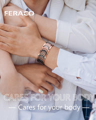 Feraco copper bracelet fold-over clasp for secure wear during activity.
