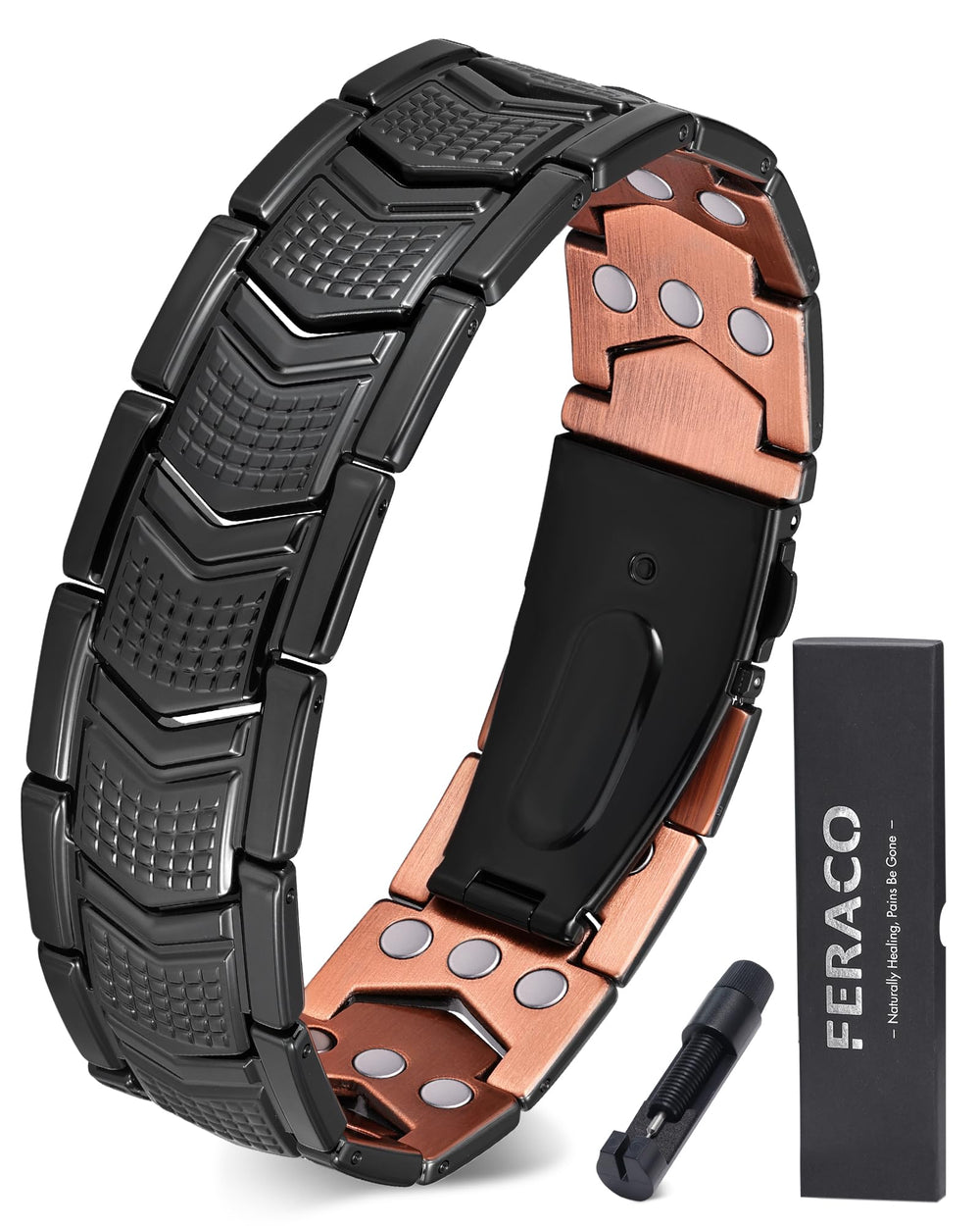 Feraco copper bracelet for men with 3x strength and a sleek finish.