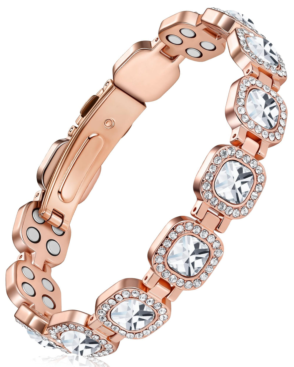 Feraco copper bracelet for women with rose gold finish and magnetic cores for daily elegance.