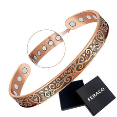 Feraco copper bracelet close-up showing Love and Honor tree-heart motif for everyday elegance