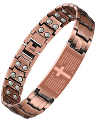 Feraco copper cross bracelet front view highlights magnets and cross motif for balanced wear