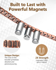 Feraco Copper Cross Bracelet wrist-fit demonstration with adjustable sizing.