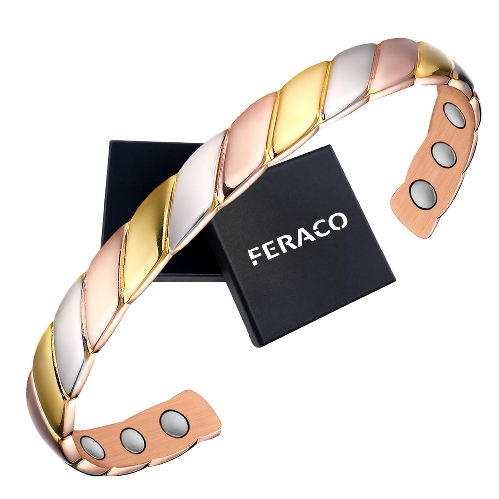 Feraco Copper Magnetic Bracelet for Women close-up of the weave highlighting craftsmanship and daily wear appeal.