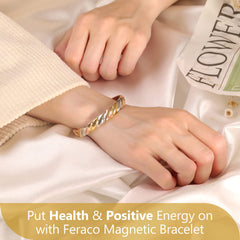 Feraco Copper Magnetic Bracelet for Women open adjustable design shown for a comfortable fit.