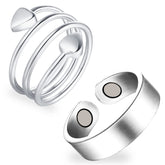 Feraco heart-design copper magnetic ring on finger, adjustable for a comfortable fit.