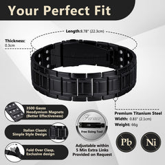 Feraco bracelet close-up magnets showing 3500 gauss strength for enhanced wear.