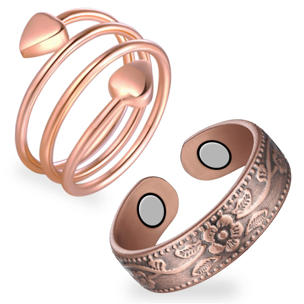 Feraco magnetic copper ring front view with heart design offers adjustable fit for daily elegance