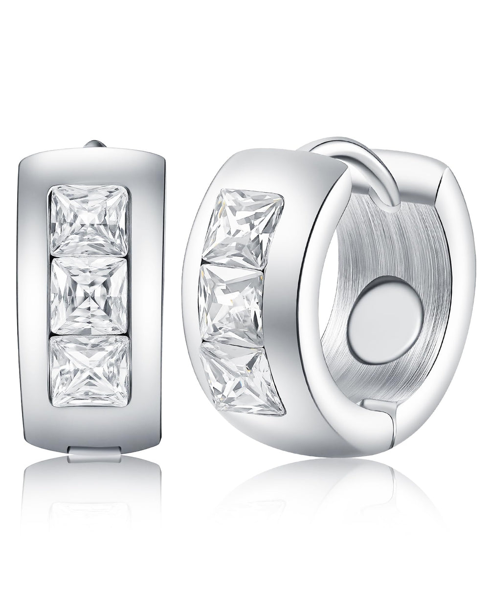 Feraco magnetic hoop earring with CZ sparkle front view for daily wear