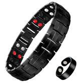 Feraco men's magnetic bracelet with double-row magnets in black with ring, versatile daily wear.