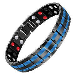 Feraco mens magnetic bracelet closeup shows durable titanium steel finish.