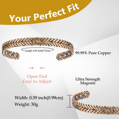Feraco Pure Copper Bracelet open-adjustable design fits a range of wrists