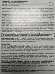 Close-up of Ferrex 150 Forte capsules showing unit-dose design for easy daily use.