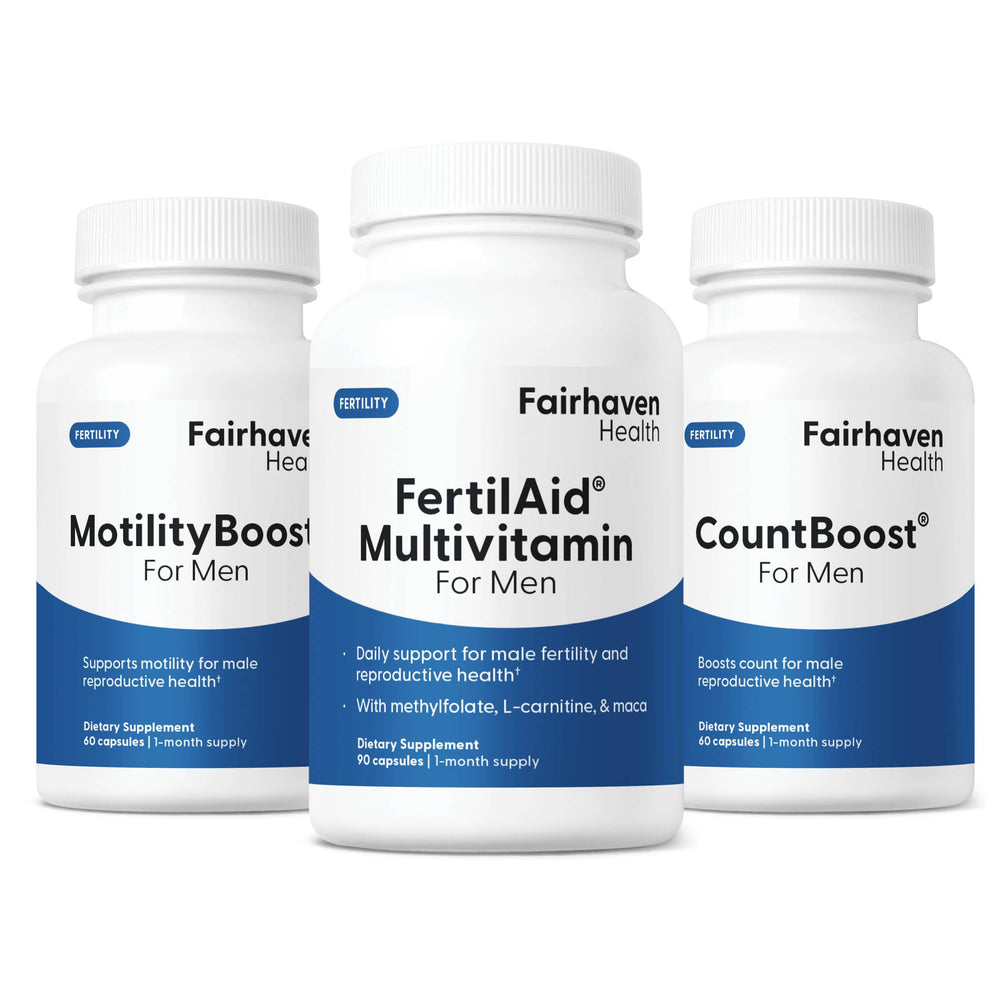 FertilAid for Men bottle front showcasing daily fertility support for him.