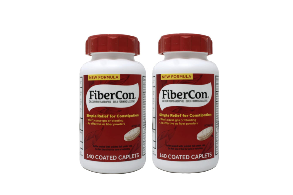 FiberCon bottle with caplets on a kitchen counter for easy daily use.