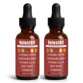 Fibosara Velestoff Cayenne Drops bottle closeup for daily vitality support.