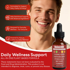 Fibosara Velestoff Cayenne Drops under tongue for fast sublingual absorption.