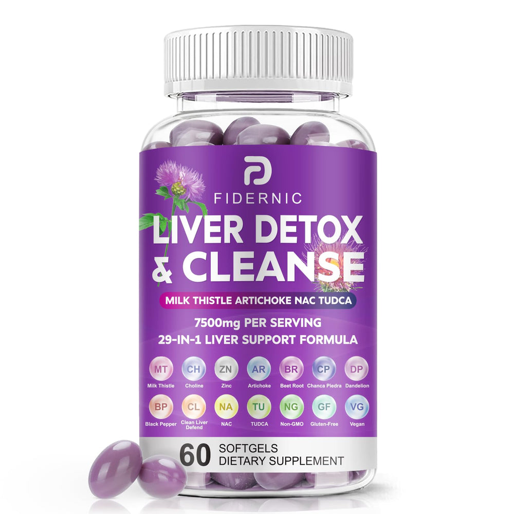 FIDERNIC Liver Cleanse bottle and two softgels for daily liver support