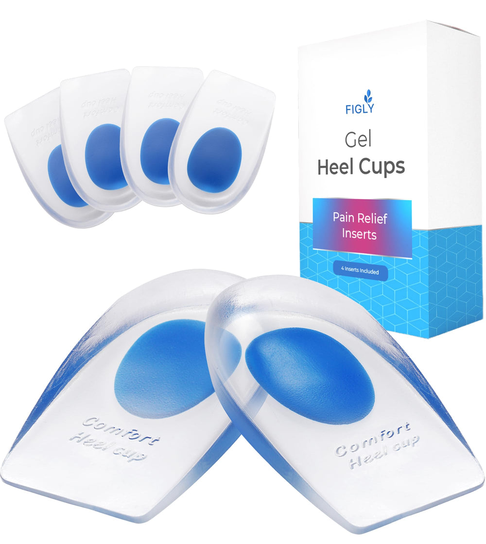 Figly heel cushions pack shot showing four gel cups for all-day comfort