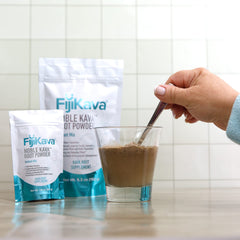 FijiKava easy mix kava powder being stirred for on-the-go convenience
