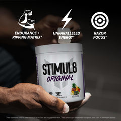 FINAFLEX STIMUL8 label highlighting caffeine and vitamin C ingredients