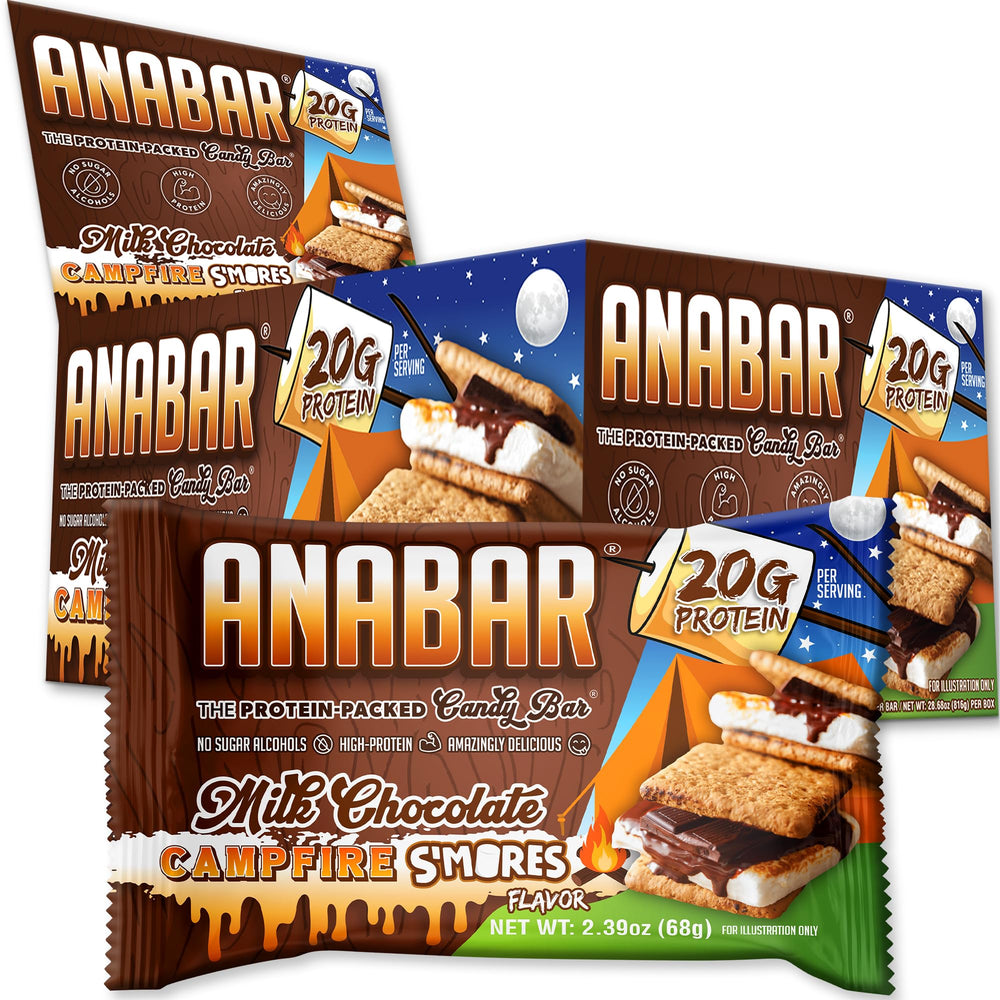 Final Boss Anabar milk chocolate Campfire Smores bar close-up, high-protein snack with great flavor.