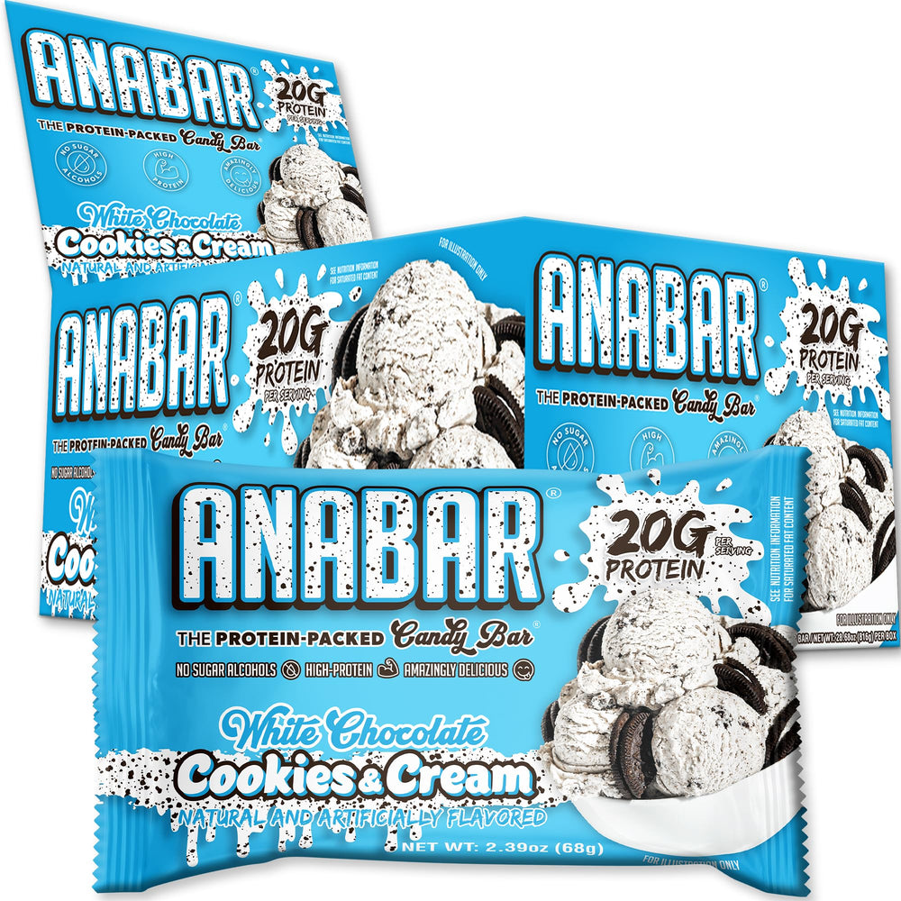 Final Boss Anabar white chocolate cookies creme bar packaging shows a protein-packed snack.
